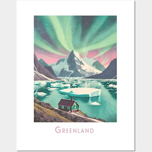 Travel Vintage Retro Enchanting Greenland Aurora Posters and Art
